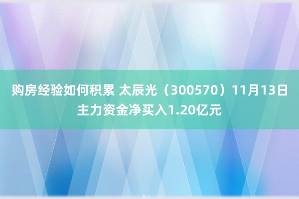 购房经验如何积累 太辰光（300570）11月13日主力资金净买入1.20亿元