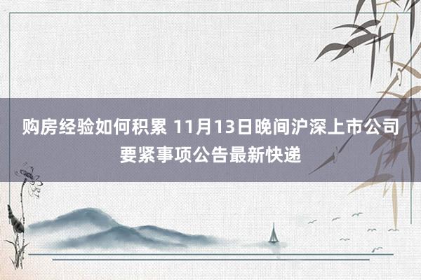 购房经验如何积累 11月13日晚间沪深上市公司要紧事项公告最新快递