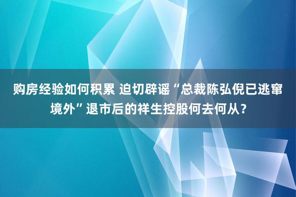 购房经验如何积累 迫切辟谣“总裁陈弘倪已逃窜境外”退市后的祥生控股何去何从？