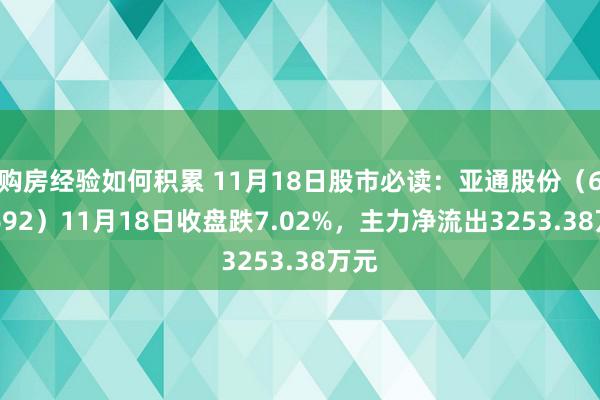 购房经验如何积累 11月18日股市必读：亚通股份（600692）11月18日收盘跌7.02%，主力净流出3253.38万元