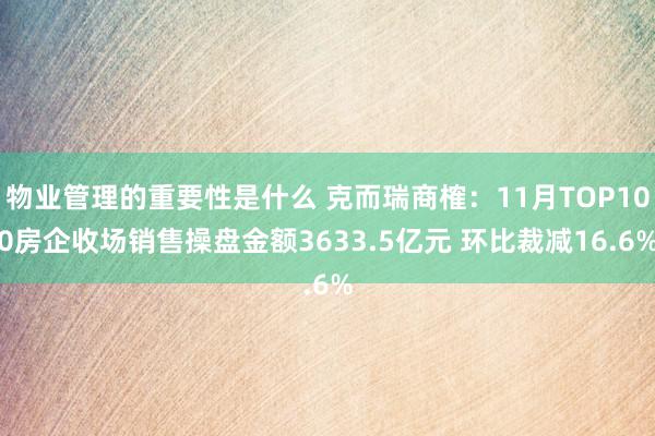 物业管理的重要性是什么 克而瑞商榷：11月TOP100房企收场销售操盘金额3633.5亿元 环比裁减16.6%