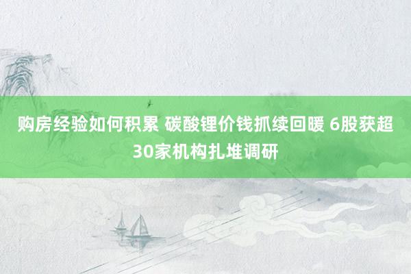 购房经验如何积累 碳酸锂价钱抓续回暖 6股获超30家机构扎堆调研