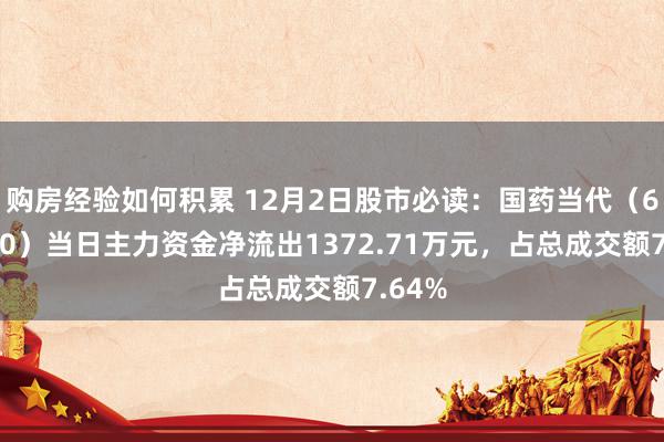 购房经验如何积累 12月2日股市必读：国药当代（600420）当日主力资金净流出1372.71万元，占总成交额7.64%