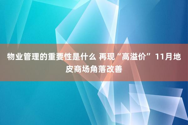 物业管理的重要性是什么 再现“高溢价” 11月地皮商场角落改善