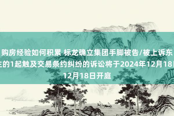 购房经验如何积累 标龙确立集团手脚被告/被上诉东说念主的1起触及交易条约纠纷的诉讼将于2024年12月18日开庭