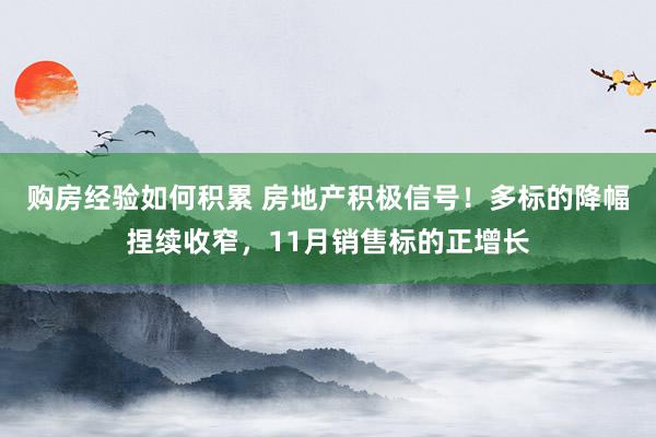 购房经验如何积累 房地产积极信号！多标的降幅捏续收窄，11月销售标的正增长