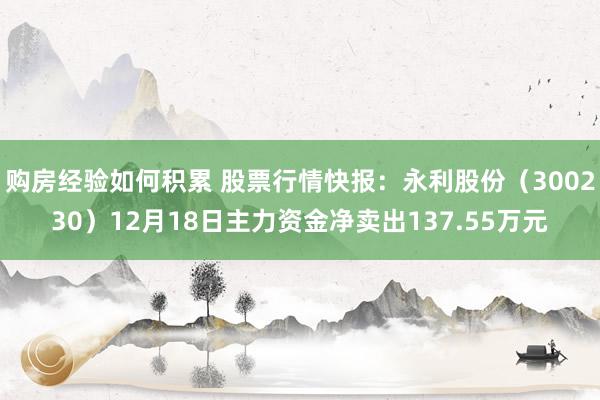 购房经验如何积累 股票行情快报：永利股份（300230）12月18日主力资金净卖出137.55万元