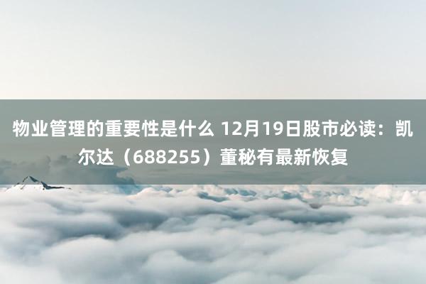 物业管理的重要性是什么 12月19日股市必读：凯尔达（688255）董秘有最新恢复