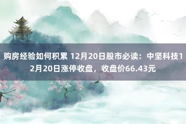 购房经验如何积累 12月20日股市必读：中坚科技12月20日涨停收盘，收盘价66.43元