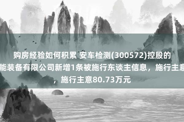 购房经验如何积累 安车检测(300572)控股的广东永扬智能装备有限公司新增1条被施行东谈主信息，施行主意80.73万元