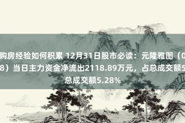 购房经验如何积累 12月31日股市必读：元隆雅图（002878）当日主力资金净流出2118.89万元，占总成交额5.28%