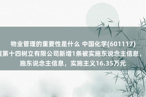 物业管理的重要性是什么 中国化学(601117)控股的中国化学工程第十四树立有限公司新增1条被实施东说念主信息，实施主义16.35万元