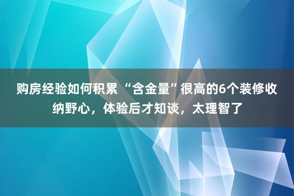 购房经验如何积累 “含金量”很高的6个装修收纳野心，体验后才知谈，太理智了