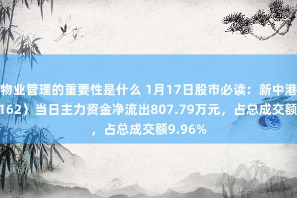 物业管理的重要性是什么 1月17日股市必读：新中港（605162）当日主力资金净流出807.79万元，占总成交额9.96%