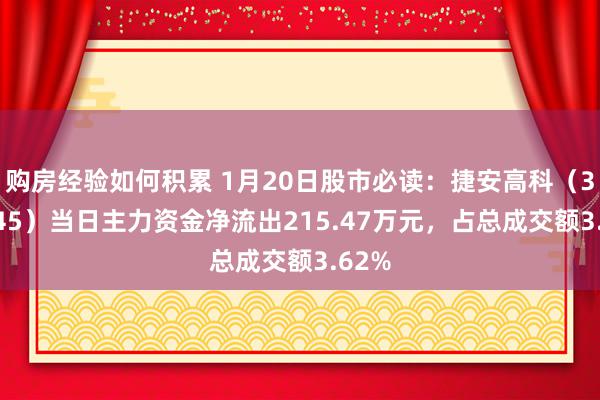 购房经验如何积累 1月20日股市必读：捷安高科（300845）当日主力资金净流出215.47万元，占总成交额3.62%