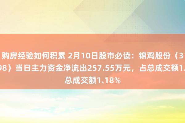 购房经验如何积累 2月10日股市必读：锦鸡股份（300798）当日主力资金净流出257.55万元，占总成交额1.18%