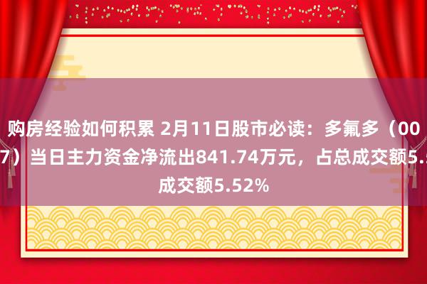 购房经验如何积累 2月11日股市必读：多氟多（002407）当日主力资金净流出841.74万元，占总成交额5.52%