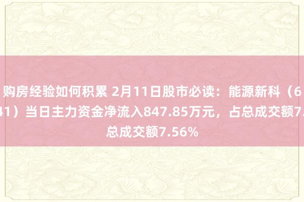 购房经验如何积累 2月11日股市必读：能源新科（600841）当日主力资金净流入847.85万元，占总成交额7.56%