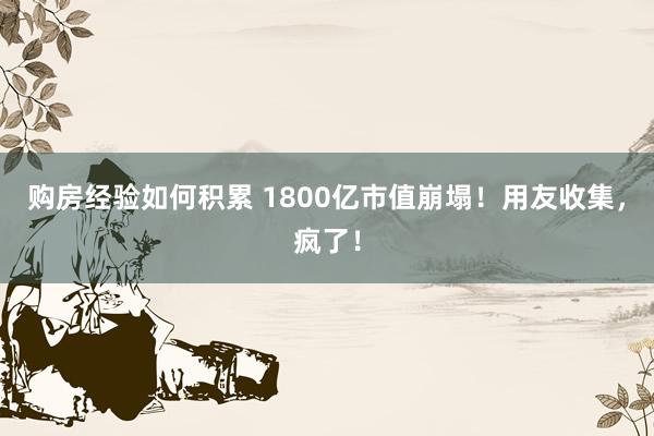 购房经验如何积累 1800亿市值崩塌！用友收集，疯了！