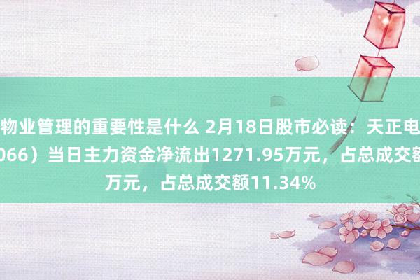 物业管理的重要性是什么 2月18日股市必读：天正电气（605066）当日主力资金净流出1271.95万元，占总成交额11.34%