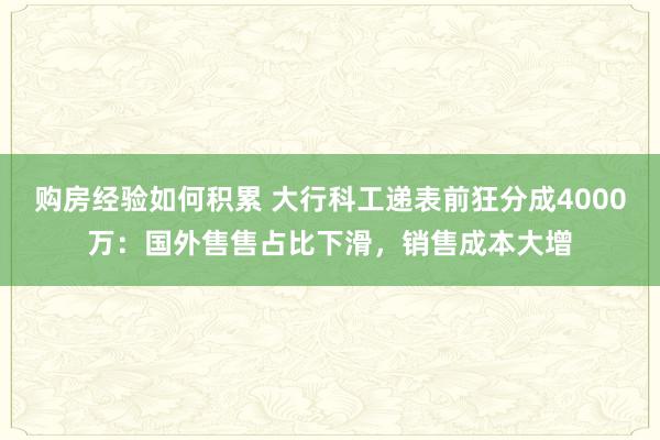 购房经验如何积累 大行科工递表前狂分成4000万：国外售售占比下滑，销售成本大增