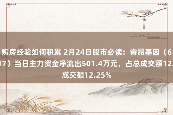 购房经验如何积累 2月24日股市必读：睿昂基因（688217）当日主力资金净流出501.4万元，占总成交额12.25%