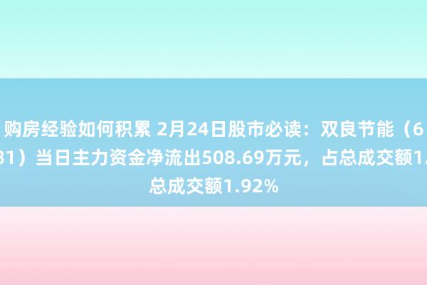 购房经验如何积累 2月24日股市必读：双良节能（600481）当日主力资金净流出508.69万元，占总成交额1.92%