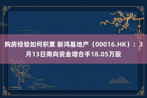 购房经验如何积累 新鸿基地产（00016.HK）：3月13日南向资金增合手18.05万股