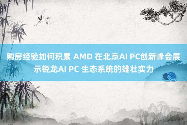 购房经验如何积累 AMD 在北京AI PC创新峰会展示锐龙AI PC 生态系统的雄壮实力